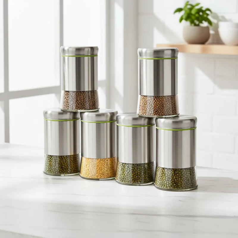 Clear Nest Stainless Steel Jar (550 mL Each) - Set Of Six